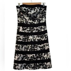White House Black Market Strapless Black and White Dress